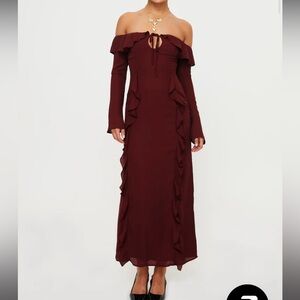 Princess Polly Off The Shoulder Maxi Dress Burgundy